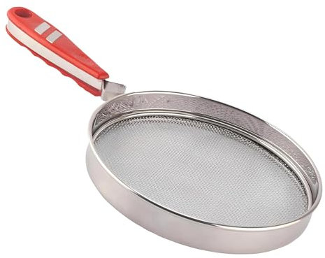 Grille à rôtir ronde en acier inoxydable 37 cm avec poignée rouge pour Bharta, Phulka et Papad