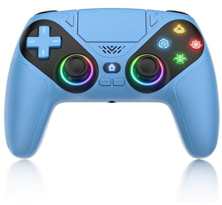 Bonadget RGB Wireless Controller for PS5, Bluetooth Controller with Turbo, Dynamic Vibration, 6-Axis Motion Control, 3.5mm Audio Jack, 1000mAh Battery, Speaker - Blue