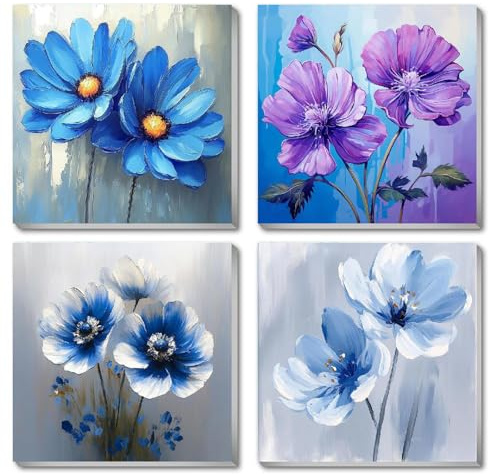 XXXCHENGJIA 4Pack Flowers Paint by Numbers Kit for Adults Beginner, Easy Framed Adults Paint by Numbers Kits, DIY Simple Flowers Acrylic Oil Painting Number Kits for Home Wall Decor (8 x 8 Inch)