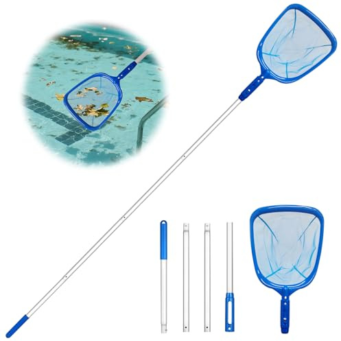 QinyOulhause Retino Piscina con Manico Telescopico 185 cm Rete a Maglia Fine per Pulizia Piscina e Laghetto Skimmer per Foglie Insetti e Alghe Struttura in Alluminio Accessori Piscina Spa