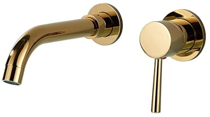 Waschtischarmatur Slim Tube Unterputz mit schwenkbarem Auslauf 360°, Wandarmatur aus Messing mit Keramikkartusche, Unterputz Armatur für Waschbecken Badezimmer (Gold)