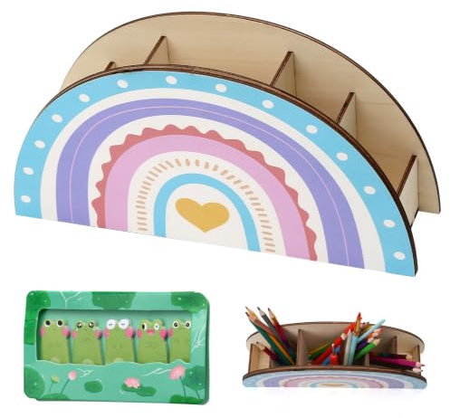 FcaecY Stiftehalter Kinder Holz Regenbogen, Schreibtisch Organizers | Kreativ Regenbogen Stifte Organizer mit 5 Fächern für Organisation Lagerung Briefpapier
