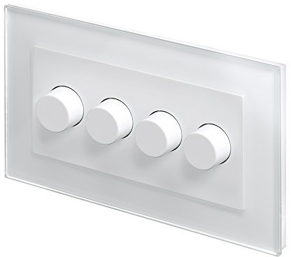 RetroTouch 4 Gang 2 Way Dimmer Switch 3-200W LED & Halogen White Glass PG 02102