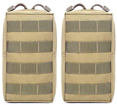 Tacticool 2 Pack Molle Pouches - Tactical Compact Water-Resistant EDC Pouch (2 Pack-Tan)