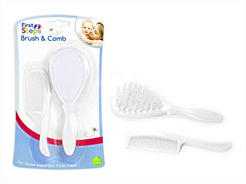 Newborn Baby Infant Care Hair Brush & Comb Set First Steps 0m+ White