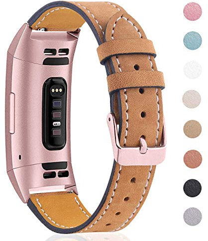 Mornex Strap Compatible Charge 3 Strap/3 SE/Charge 4 Leather Strap, Classic Adjustable Replacement Wristband Fitness Accessories Metal Connectors