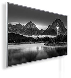 Könighaus Bildheizung 600 Watt - Thermostat - 8-16 m² | Schwarz-Weiß-Bilder, Motiv: 51. Grand Teton Landschaft, TÜV SÜD, 5 Jahre Garantie, doppelter Überhitzungsschutz, Wandheizung