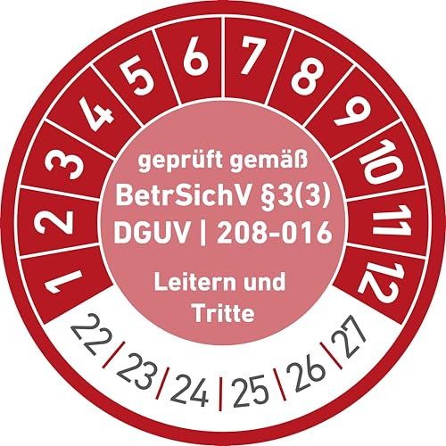 Leitern und Tritte Wartungsplakette Prüfplakette Wartung 30mm Ø rot (100 Stück)