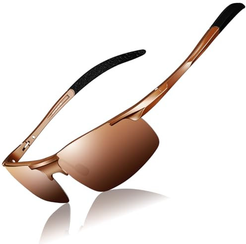 DADA-PRO Sonnenbrille Herren Polarisiert Fahrradbrille Sportbrille Verspiegelt Fahrerbrille mit Metallrahmen Ultraleichte UV400 Schutz 8177 (Braun)
