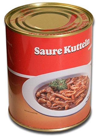 Geo-Caching-Versteck, Small Geo-Cache, Versteck-Dose, Stash | 120 x 100 mm | Weißblech | Original Konservendose '800g Saure Kutteln' | von bong-discount