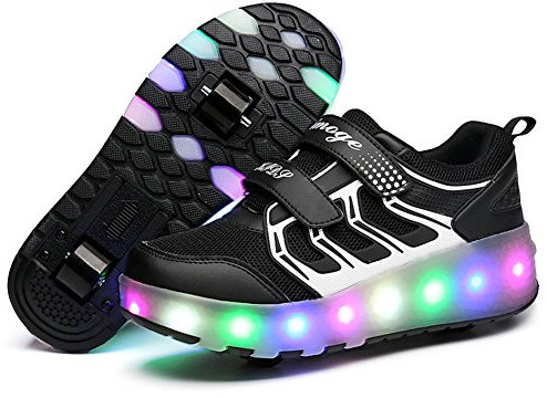 Lovelysi Unisex Jungen Mädchen LED Licht Skateboardschuhe mit Rollen Drucktaste Einstellbare,USB Wiederaufladbar,Inline Skates,Outdoor Sport Gymnastik Running Sneaker