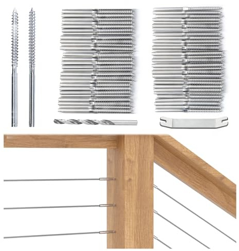 Muzata Cable Railing Hardware Swage Lag Screws CK17 80 Pack 1/8 Silver | 40 Pairs 1/8 Wood Cable Railing Hardware Kit for Deck and Stairs, Left & Right Handed Thread, T316 Stainless Steel Material