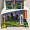 ABAKUHAUS Landschaft Bettbezugs Set Für Doppelbetten, Tokyo Skyline Japanisch, Milbensicher Allergiker geeignet mit Kissenbezügen, grün Marine