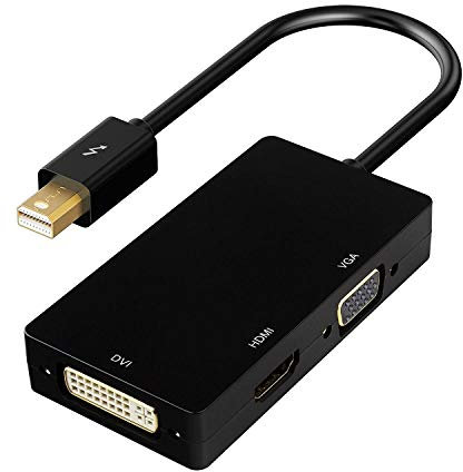 TB® Mini DisplayPort (thunderbolt) to DVI VGA HDMI 3 In 1 Adapter, Mini DisplayPort Adapter for MacBook Air MacBook Pro iMac Mac Mini Surface Pro 1 2 3 4,Thinkpad Carbon X1 Series, Black