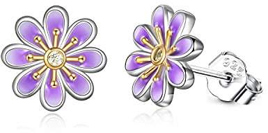Sterling Silver Small Purple Daisy Flower Stud Earrings Jewellery Studs Gifts for women Girls
