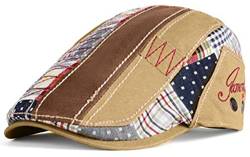 PORSYOND Schirmmütze Kappe Unisex Mütze Stickerei Damen Herren Schiebermütze Sportmütze Newsboy Flatcap Beret Cap Cabbie Cap für Herbst und Winter (Khaki)