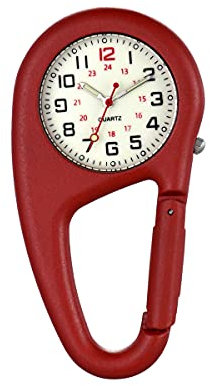 Avaner Taschenuhr mit Karabiner Unisex FOB Analog Quarzwerk Krankenschwesteruhr für Klettern Sport (Rot1)