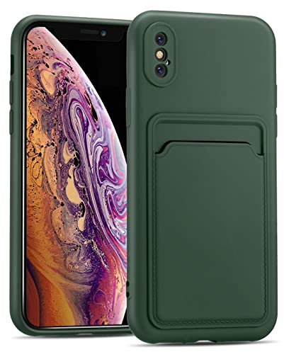Verco Coque Silicone Compatible avec iPhone X, iPhone XS Protection Antichoc avec Porte-Cartes Case en Silicone Premium pour iPhone X/XS Étui, Vert