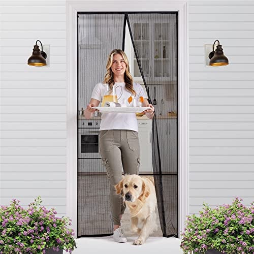 GORILLA GRIP Magnetic Screen Door, Hands Free Mesh Curtain Keeps Bugs and Mosquitos Out, Automatic Magnet Closure, Heavy Duty Patio Sliding Dog Doors Cover, Window Screens Protector, Black 38x82