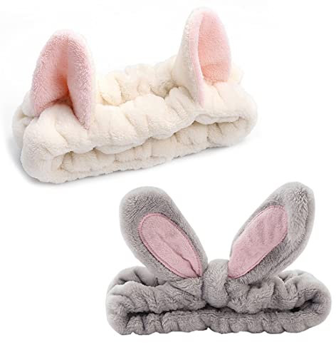 SIOPPKIK Haarband für Make Up - Damen Kosmetisches Stirnband Elastische Korallen Fleece Haarbänder für Waschen Gesicht Spa Yoga Sport Beauty, Grau