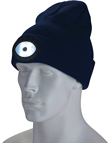 Draper 10007 Beanie Hat with Rechargeable Torch, One Size, 1W, 100 Lumens, Navy Blue
