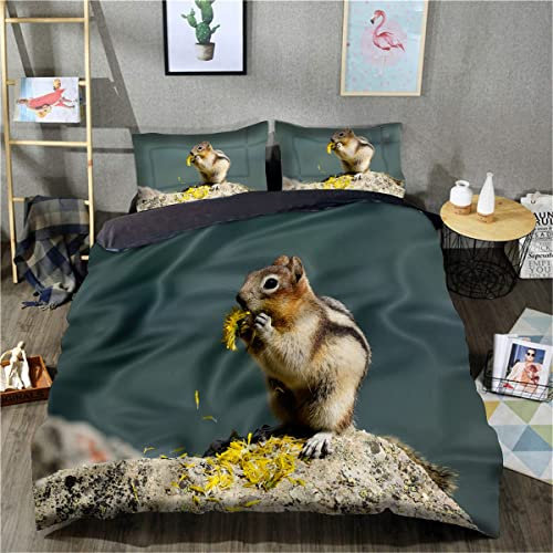 3D-gedruckte Bettwäsche, Bettbezug, Chipmunk-Bettbezug, Tagesdecken und Bettbezüge für alle Jahreszeiten (Einzelgröße 135 x 200 cm, 1 Bettbezug + 1 Kissenbezug)