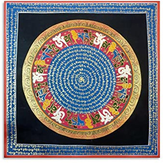Om Mani Padme Hum Mandala-Poster, Thangka-Poster, tibetischer Buddhismus, Meditation, Wandfoto, Druck, Bild, Leinwand, Ästhetik, Dekoration, 40 x 40 cm