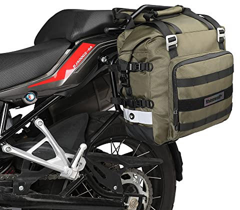 Rhinowalk Motocicleta Alforja Impermeable Paquete de Equipaje Lateral de Motocicleta de Liberación Rápida 20L Se Adapta a la mayoría de los bastidores de Motocicletas Deportivas (Verde, 1 Paquete)