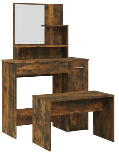vidaXL Schminktisch Set Frisiertisch Kommode Frisierkommode Kosmetiktisch mit Hocker Spiegel Schminkhocker Schlafzimmer Räuchereiche 86,5x35x136cm