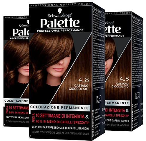 3x Schwarzkopf Palette Tinta Permanente Professionale Intensa con Tecnologia SalonPlex Anti-Danni e Cheratina per Capelli Colore 4_8 Castano Cioccolato Colorazione Intensa - 3 Confezioni