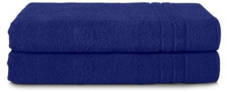 Komfortec 2er Saunatuch Set 80x200 cm aus 100% Baumwolle, XXL-Saunatücher, Sauna Handtuch, Weich, Groß, Frottee, Schnelltrocknend, Navyblau