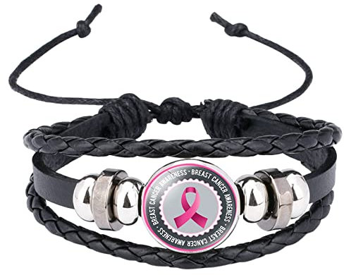 Yowablo Brustkrebs-Bewusstsein Nette Pflege rund um die Brust Zubehör Handgemachtes Lederarmband Frauen Armbänder Damen Magnetverschluss