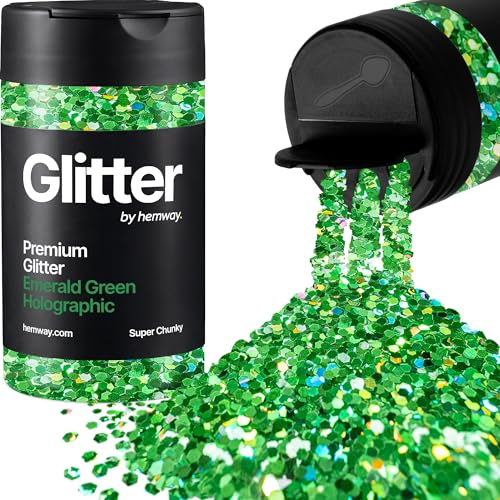 Hemway Holographic Emerald Green Glitter Shaker, 130g Super Chunky Glitter | for Resin & Epoxy Crafts for Decorating, Halloween, Christmas, Nail, Face, Art
