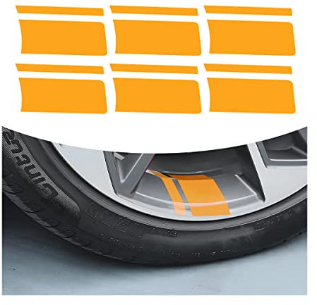CGEAMDY 6 Stück Autorad Reflektierende Aufkleber, Auto Styling Auto Reifen Felge Dekoration Zubehör, Auto Selbstklebende Aufkleber DIY Motorrad Rad Aufkleber(Gelb)