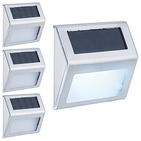Relaxdays di lampade per la parete Outdoor Solarlampen für Wand, 4er Set, Hauseingang & Garten, LED Außenleuchte, IP44, Edelstahl, weißes Licht, Silber, Metall