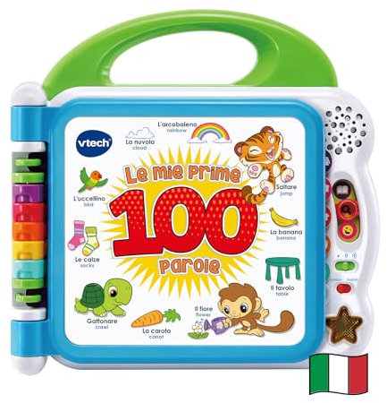 VTech Il Mio Primo Libro Illustrato - Le Mie Prime 100 Parole, Libro Bilingue per Bambini, Libro Sensoriale in Italiano e Inglese, Libro Neonato con 3 Modalità, Batterie Incluse, 18 Mesi - 4 Anni