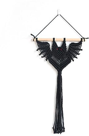 Gothic Bat Decor Plant Hanger Indoor, Hand Woven Hanging Macrame Plant Holder Halloween Bats Gothic Ornament Gifts for Plant Lovers-black short