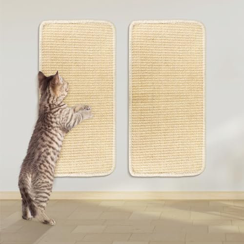 2 Pcs Cat Scratching Mat, Natural Sisal Cat Scratch Pad 50*25cm, Cat Scratching Board with Adhesive Tape for Indoor Cats Grinding Claws Nails Protect Furniture Sofas, Sisal Mat Cat Scratcher for Cats