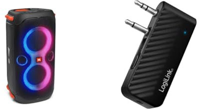 JBL PartyBox 110 in Schwarz – Trag- und rollbarer Bluetooth Party-Lautsprecher mit Lichteffekten & LogiLink BT0061 - Bluetooth 5.1 Audiosender, Schwarz
