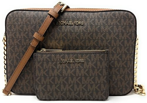 Michael Kors Jet Set Große Umhängetasche mit aufgedrucktem Logo und passendem Münzfach mit Logo, Braun, Braun