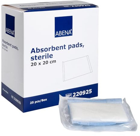 ABENA Saugkompressen 20x20cm, 25 Stück, weiß, steril, hochabsorbierende Saugverbände, Saugfähige Pad, Saugkissen, latexfrei, mit wasserabweisender Rückseite