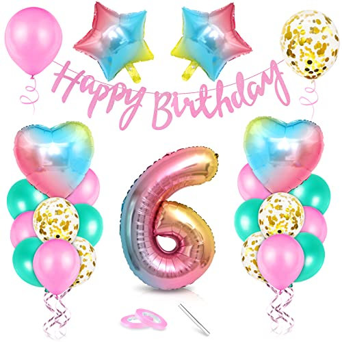 Luftballon 6. Geburtstag Rosa, Geburtstagsdeko 6 Jahr, Ballon 6. Geburtstag, Riesen Folienballon Zahl 6, Happy Birthday Folienballon 6, Ballon 6 Deko zum Geburtstag Mädchen