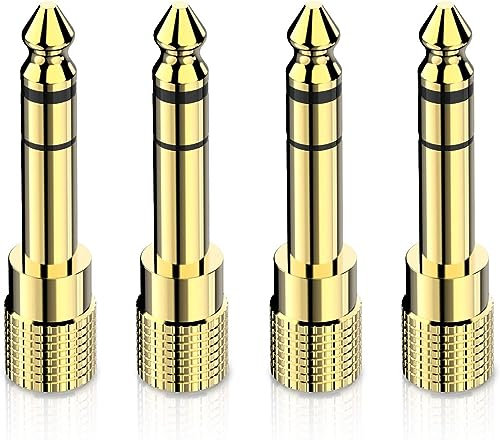 6.35mm (1/4 inch) Male to 3.5mm (1/8 inch) Female Stereo Audio Adapter Converter for Guitar Headphones Amp, Gold Plated 4 Pack