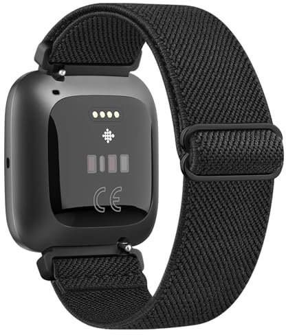 Oumida Armband Kompatibel Mit Fitbit Versa 2/Lite/SE - Weiches Elastisches Sport Nylon Ersatzarmband für Damen Und Herren (Schwarz)