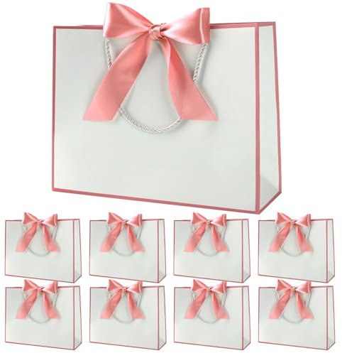 Geschenktüte mit Schleife,Geschenktüte Weiß,Geschenktaschen für Geburtstag, Hochzeit, Festivalfeier, Weihnachten,32 x 25 x 10cm, (Weiß, 8 Stück)