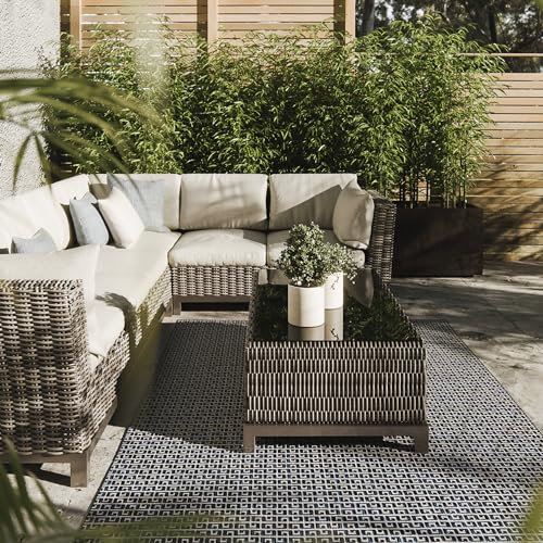 Interiyou Outdoor Teppich Wetterfest Lome - 200x300 cm Blau - Wasserfest für Balkon, Terrasse, Garten - Outdoorteppich passend auch für Wohnzimmer, Schlafzimmer und Küche - Aussenteppich