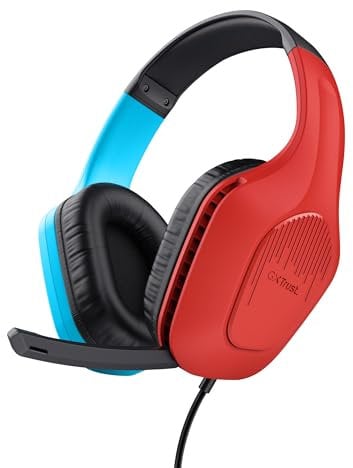 Trust Gaming GXT 416S Zirox Cuffie Gaming Leggere per Nintendo Switch con Driver da 50 mm, Jack Audio 3.5 mm, Cavo 1,2 m, Archetto Regolabile, Cuffie con Microfono Over-Ear, Cablate, Blu/Rosso