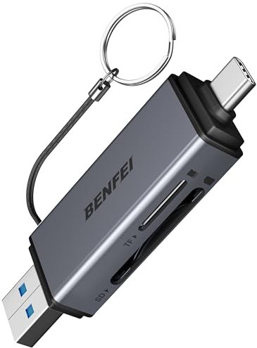 BENFEI Lecteur de Cartes SD, Adaptateur USB C vers Carte mémoire Micro SD à Double Fente Compatible avec iPhone 15 Pro/Max, MacBook Pro/Air 2023, iPad Pro, iMac, S23, XPS 17, Surface Book 3, etc.