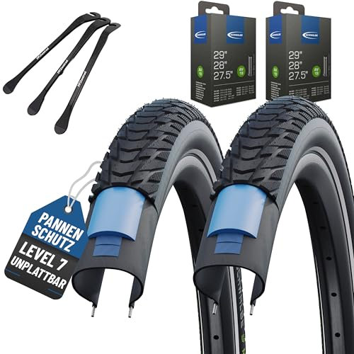 2er Set Schwalbe Reifen Marathon E-Plus Schwarz Reflex 28 x 1,50 (40-622) Schlauch wählbar + MSZweirad Reifenheber (AV Schlauch, 28 x 1,50 (40-622))