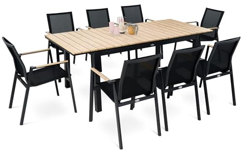di volio Gartenmöbel MIRANNO, ausziehbarer Gartentisch mit stapelbaren Stühlen - Set, langlebige Essgruppe für 6-8 Personen, robust & wetterfest (8+1)